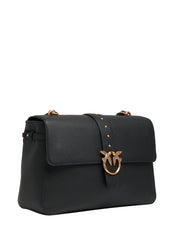 BORSA PINKO EXTRA LOVE BAG SLOUCHY NERA IN PELLE MARTELLATA CON FIBBIA LOVE BIRDS E BORCHIETTE IN METALLO DORATO