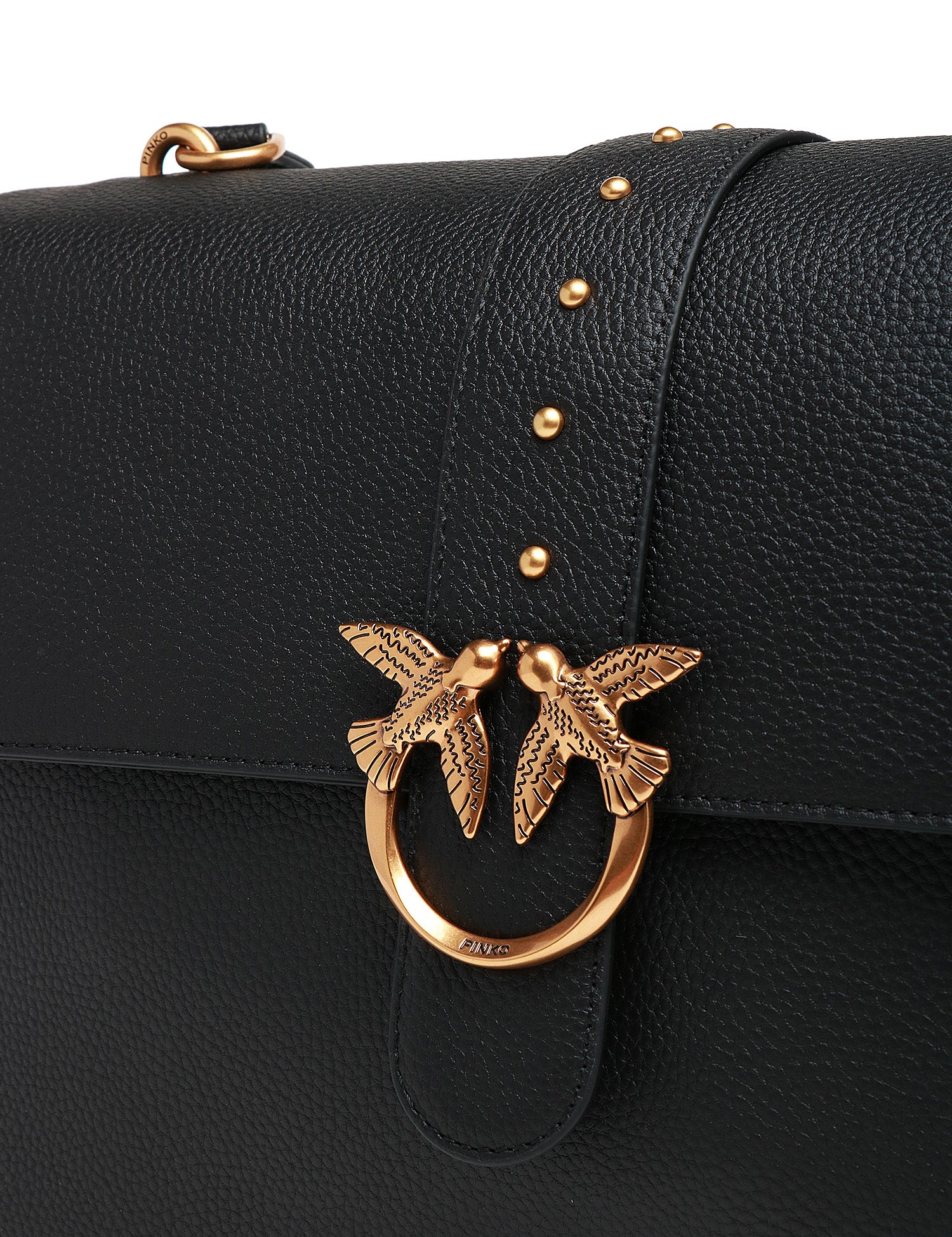 BORSA PINKO EXTRA LOVE BAG SLOUCHY NERA IN PELLE MARTELLATA CON FIBBIA LOVE BIRDS E BORCHIETTE IN METALLO DORATO