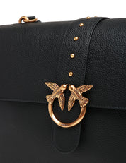 BORSA PINKO EXTRA LOVE BAG SLOUCHY NERA IN PELLE MARTELLATA CON FIBBIA LOVE BIRDS E BORCHIETTE IN METALLO DORATO