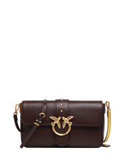 BORSA DONNA PINKO LOVE BAG ONE SLOUCHY VINO IN PELLE CON DOPPIA TRACOLLA, BORCHIETTE E FIBBIA LOVE BIRDS ORO