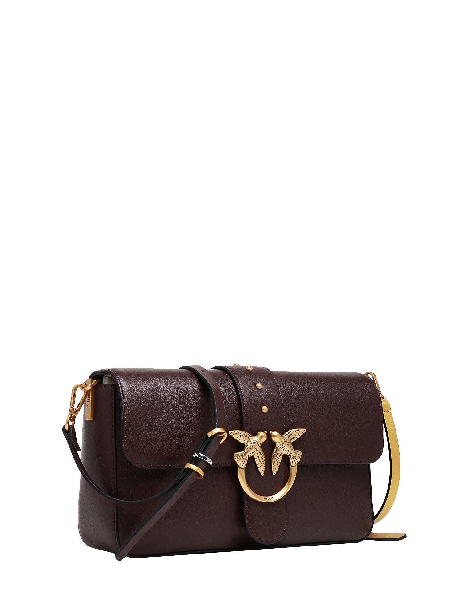 BORSA DONNA PINKO LOVE BAG ONE SLOUCHY VINO IN PELLE CON DOPPIA TRACOLLA, BORCHIETTE E FIBBIA LOVE BIRDS ORO