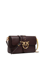 BORSA DONNA PINKO LOVE BAG ONE SLOUCHY VINO IN PELLE CON DOPPIA TRACOLLA, BORCHIETTE E FIBBIA LOVE BIRDS ORO