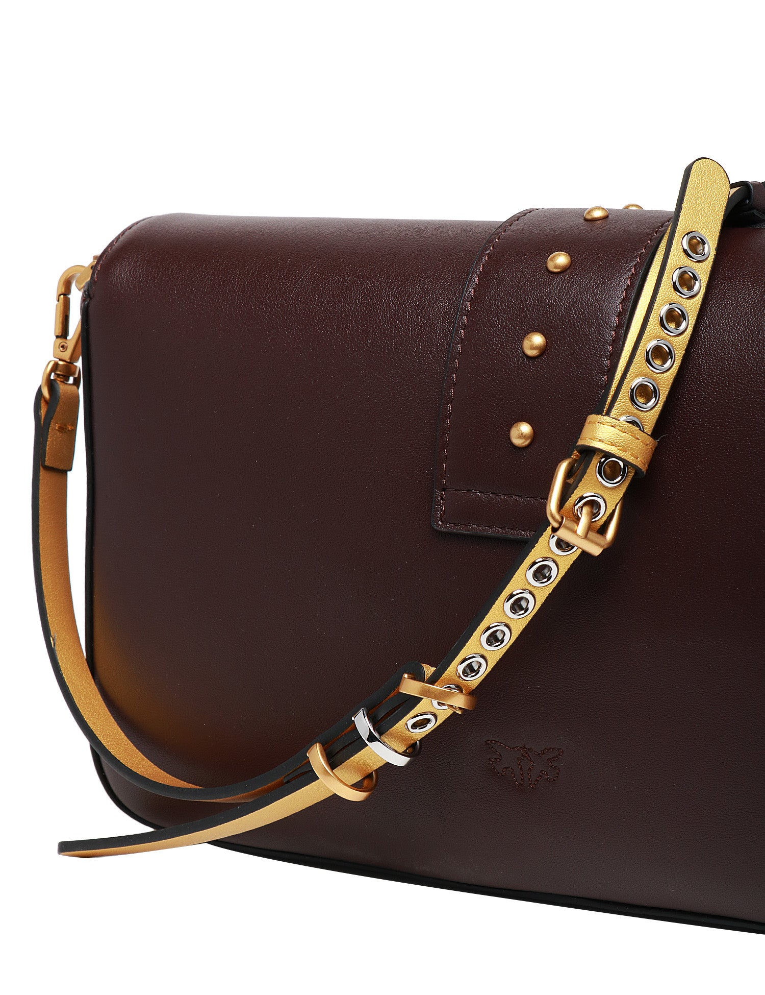 BORSA DONNA PINKO LOVE BAG ONE SLOUCHY VINO IN PELLE CON DOPPIA TRACOLLA, BORCHIETTE E FIBBIA LOVE BIRDS ORO