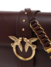 BORSA DONNA PINKO LOVE BAG ONE SLOUCHY VINO IN PELLE CON DOPPIA TRACOLLA, BORCHIETTE E FIBBIA LOVE BIRDS ORO