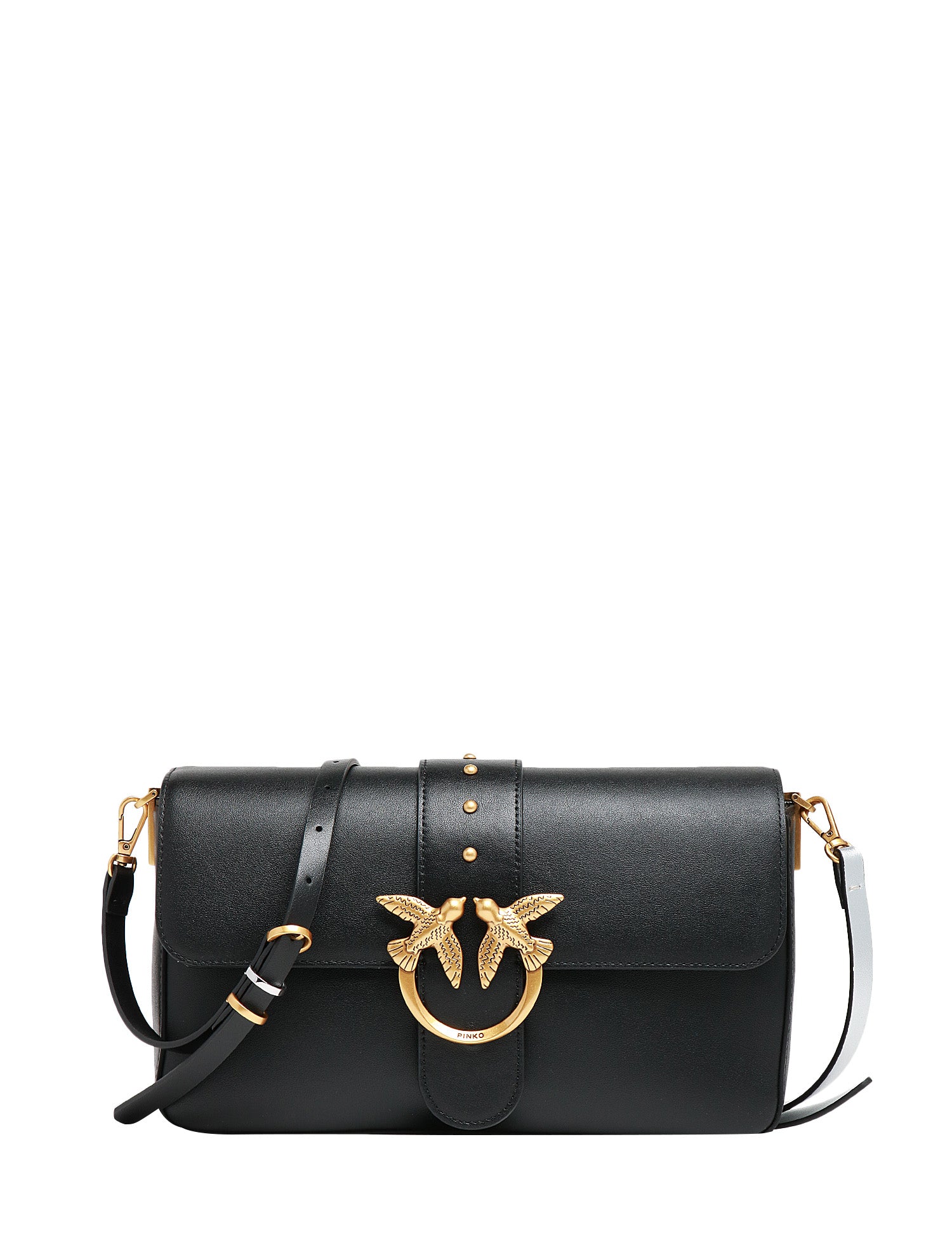 BORSA DONNA PINKO LOVE BAG ONE SLOUCHY NERA IN PELLE CON DOPPIA TRACOLLA, BORCHIETTE E FIBBIA LOVE BIRDS IN METALLO DORATO