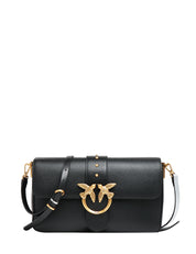 BORSA DONNA PINKO LOVE BAG ONE SLOUCHY NERA IN PELLE CON DOPPIA TRACOLLA, BORCHIETTE E FIBBIA LOVE BIRDS IN METALLO DORATO