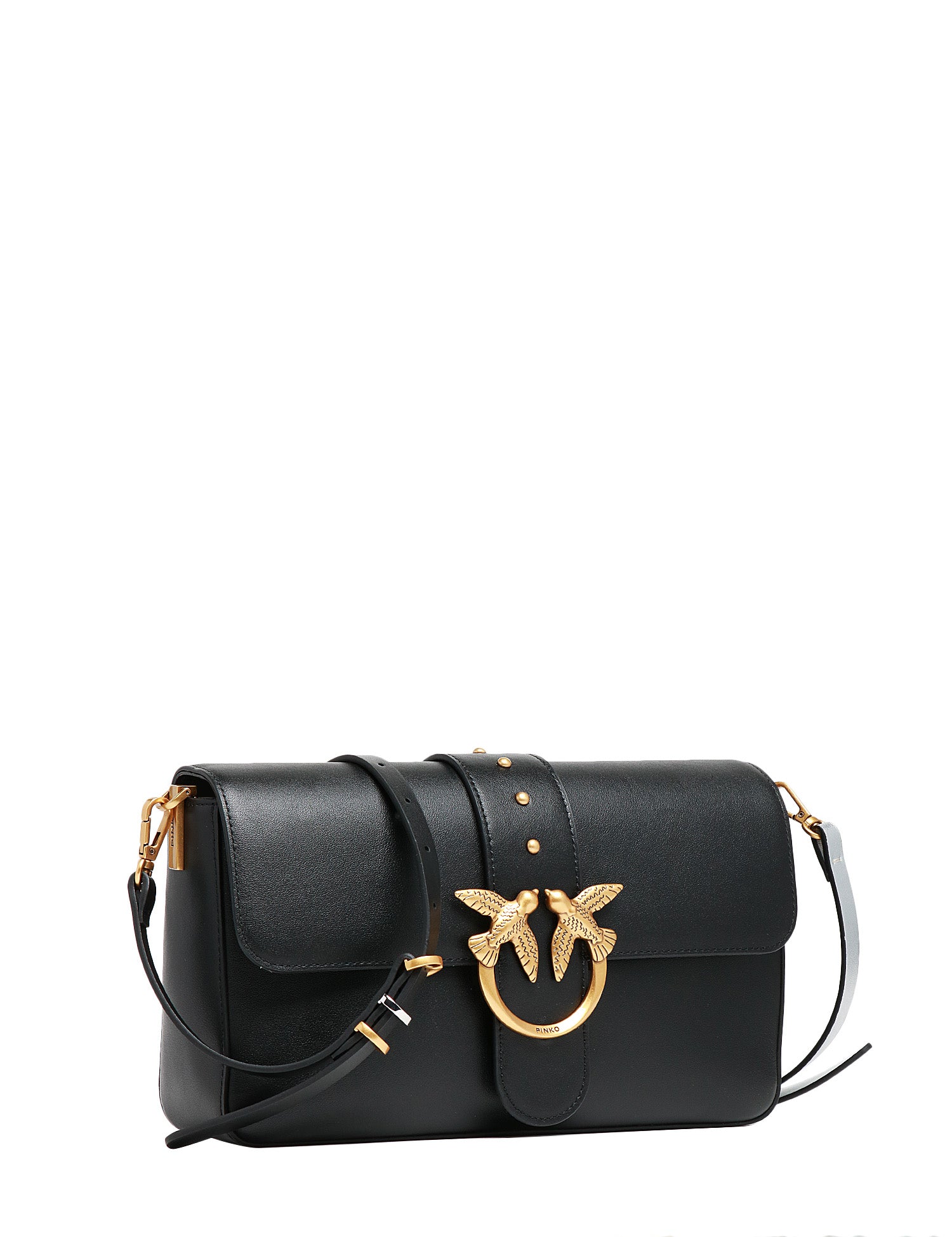 BORSA DONNA PINKO LOVE BAG ONE SLOUCHY NERA IN PELLE CON DOPPIA TRACOLLA, BORCHIETTE E FIBBIA LOVE BIRDS IN METALLO DORATO