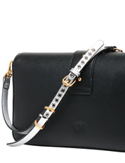 BORSA DONNA PINKO LOVE BAG ONE SLOUCHY NERA IN PELLE CON DOPPIA TRACOLLA, BORCHIETTE E FIBBIA LOVE BIRDS IN METALLO DORATO