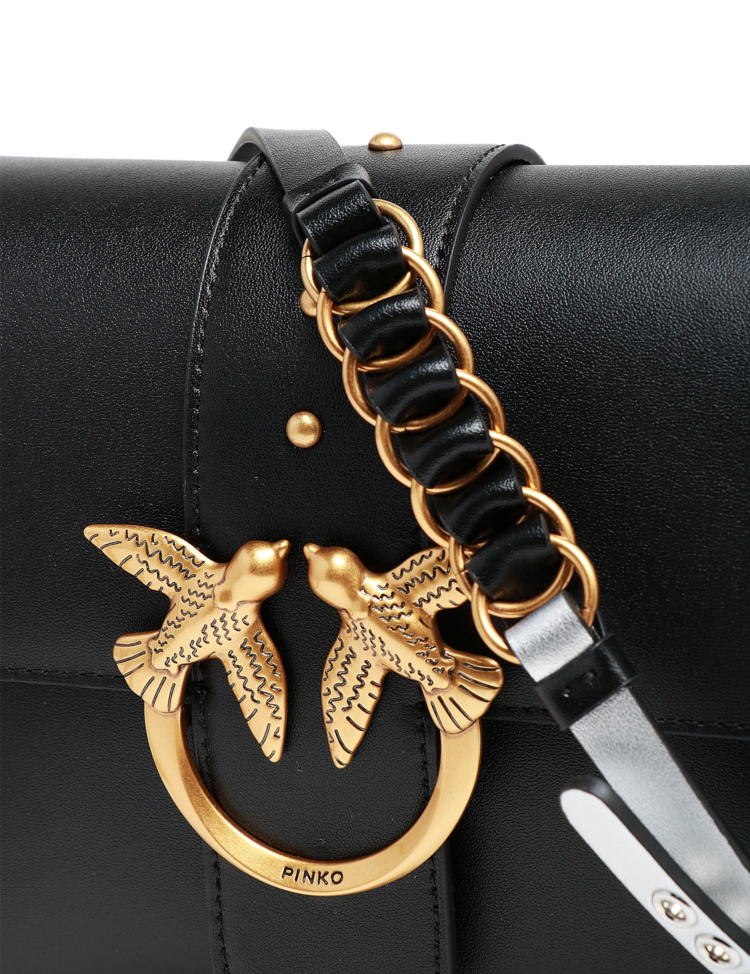 BORSA DONNA PINKO LOVE BAG ONE SLOUCHY NERA IN PELLE CON DOPPIA TRACOLLA, BORCHIETTE E FIBBIA LOVE BIRDS IN METALLO DORATO