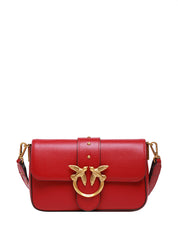 BORSA PINKO MINI LOVE BAG SLOUCHY ROSSA IN PELLE CON DOPPIA TRACOLLA E FIBBIA LOVE BIRDS ORO