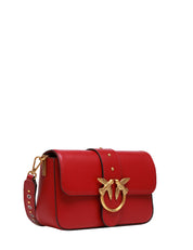 BORSA PINKO MINI LOVE BAG SLOUCHY ROSSA IN PELLE CON DOPPIA TRACOLLA E FIBBIA LOVE BIRDS ORO
