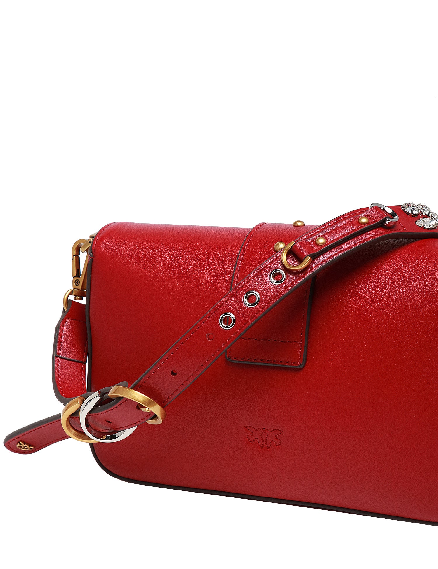 BORSA PINKO MINI LOVE BAG SLOUCHY ROSSA IN PELLE CON DOPPIA TRACOLLA E FIBBIA LOVE BIRDS ORO
