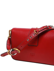 BORSA PINKO MINI LOVE BAG SLOUCHY ROSSA IN PELLE CON DOPPIA TRACOLLA E FIBBIA LOVE BIRDS ORO