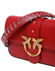 BORSA PINKO MINI LOVE BAG SLOUCHY ROSSA IN PELLE CON DOPPIA TRACOLLA E FIBBIA LOVE BIRDS ORO