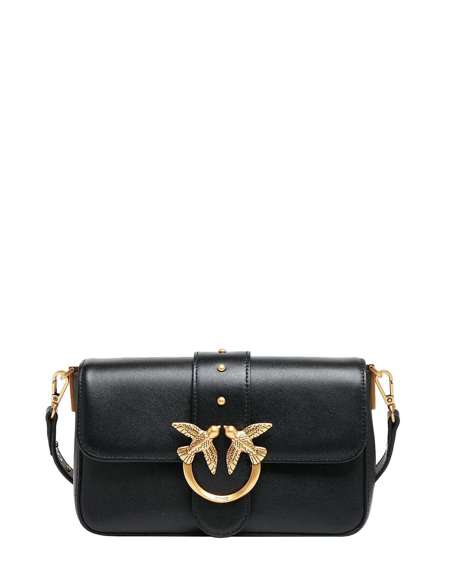 BORSA DONNA PINKO MINI LOVE BAG SLOUCHY NERAA CON DOPPIA TRACOLLA E FIBBIA LOVE BIRDS ORO