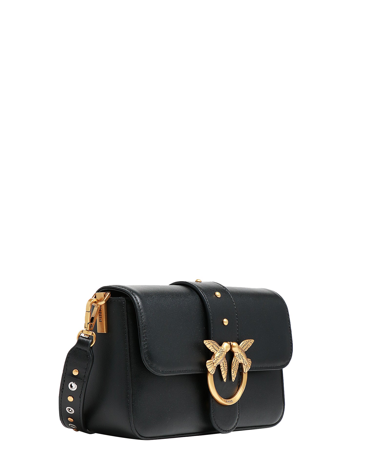 BORSA DONNA PINKO MINI LOVE BAG SLOUCHY NERAA CON DOPPIA TRACOLLA E FIBBIA LOVE BIRDS ORO