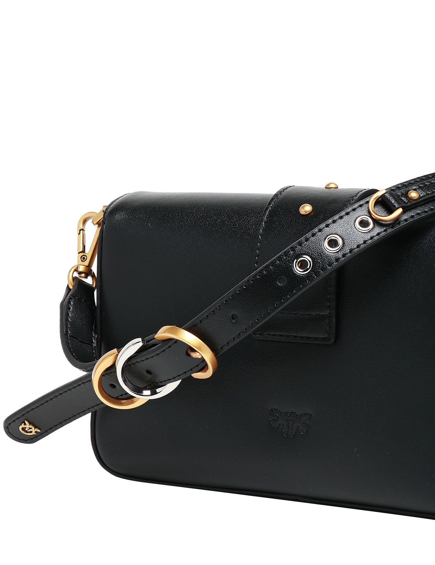 BORSA DONNA PINKO MINI LOVE BAG SLOUCHY NERAA CON DOPPIA TRACOLLA E FIBBIA LOVE BIRDS ORO