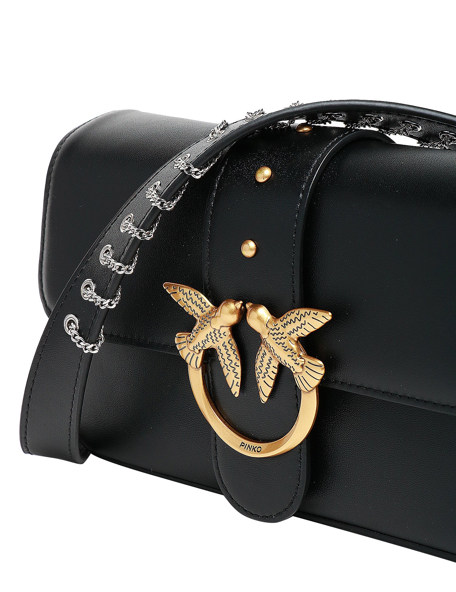 BORSA DONNA PINKO MINI LOVE BAG SLOUCHY NERAA CON DOPPIA TRACOLLA E FIBBIA LOVE BIRDS ORO