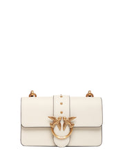 BORSA PINKO MINI LOVE BAG ICON BIANCA IN PELLE MANO SETA CON BORCHIE E FIBBIA LOVE BIRDS ORO