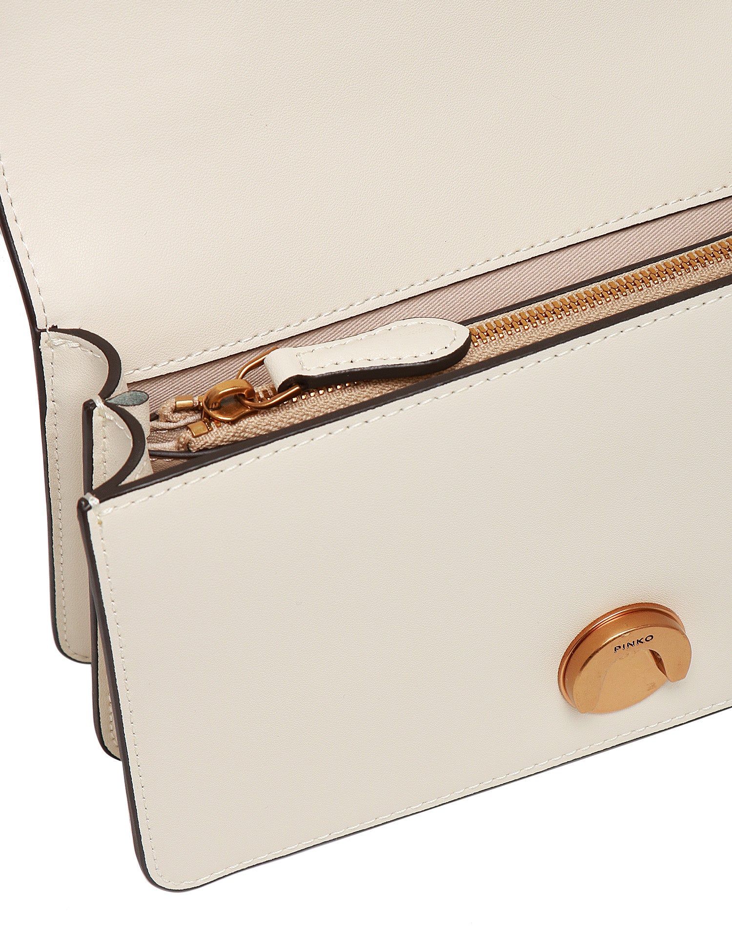 BORSA PINKO MINI LOVE BAG ICON BIANCA IN PELLE MANO SETA CON BORCHIE E FIBBIA LOVE BIRDS ORO