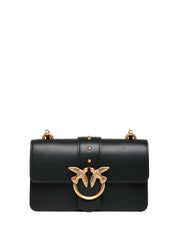 BORSA PINKO MINI LOVE BAG ICON NERA IN PELLE MANO SETA CON BORCHIE E FIBBIA LOVE BIRDS ORO