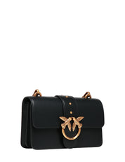 BORSA PINKO MINI LOVE BAG ICON NERA IN PELLE MANO SETA CON BORCHIE E FIBBIA LOVE BIRDS ORO