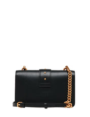 BORSA PINKO MINI LOVE BAG ICON NERA IN PELLE MANO SETA CON BORCHIE E FIBBIA LOVE BIRDS ORO