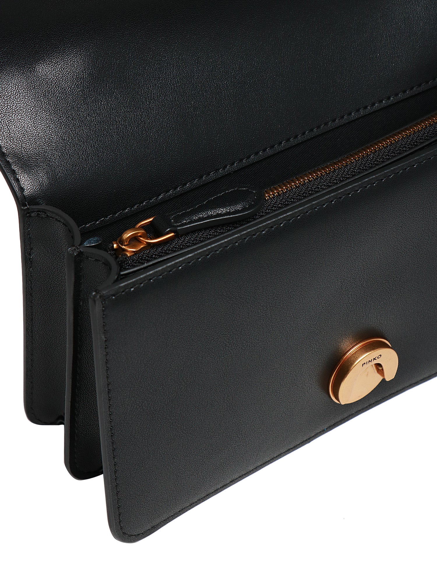 BORSA PINKO MINI LOVE BAG ICON NERA IN PELLE MANO SETA CON BORCHIE E FIBBIA LOVE BIRDS ORO