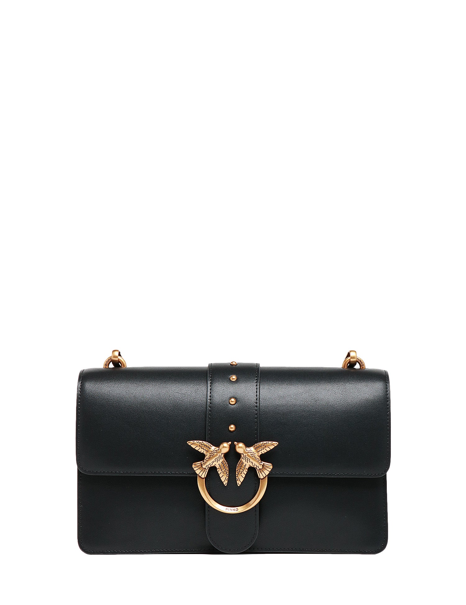 BORSA PINKO CLASSIC LOVE BAG ONE NERA IN PELLE MANO SETA CON FIBBIA LOVE BIRDS IN METALLO DORATO