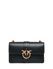 BORSA PINKO CLASSIC LOVE BAG ONE NERA IN PELLE MANO SETA CON FIBBIA LOVE BIRDS IN METALLO DORATO