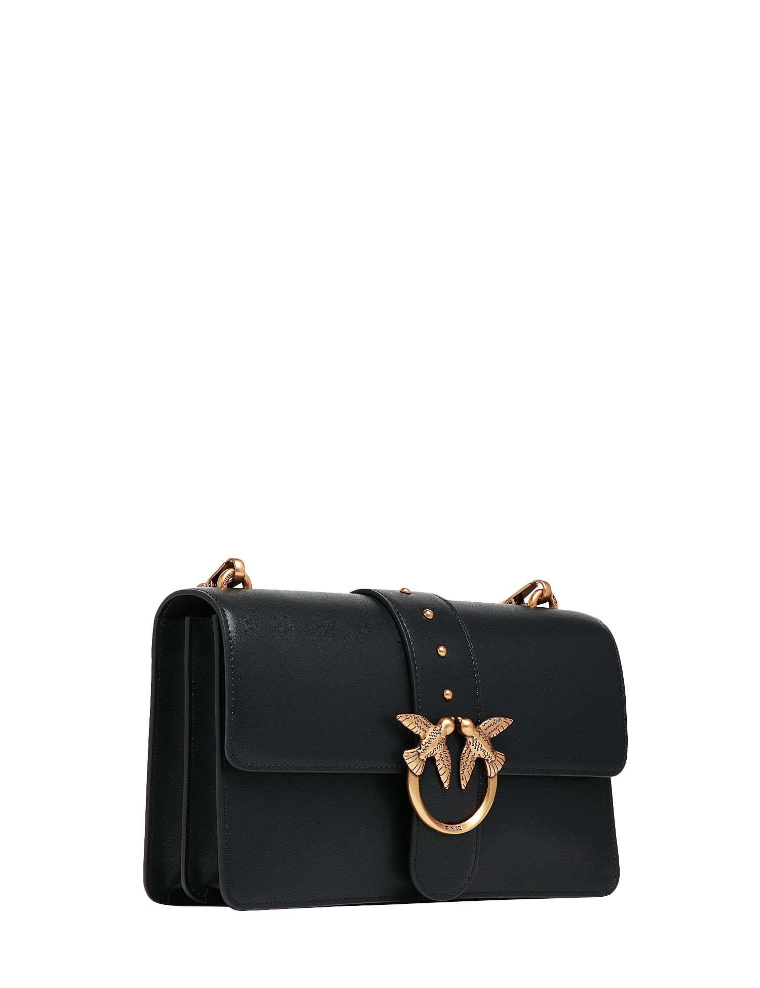BORSA PINKO CLASSIC LOVE BAG ONE NERA IN PELLE MANO SETA CON FIBBIA LOVE BIRDS IN METALLO DORATO