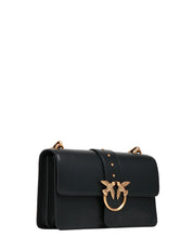 BORSA PINKO CLASSIC LOVE BAG ONE NERA IN PELLE MANO SETA CON FIBBIA LOVE BIRDS IN METALLO DORATO