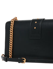 BORSA PINKO CLASSIC LOVE BAG ONE NERA IN PELLE MANO SETA CON FIBBIA LOVE BIRDS IN METALLO DORATO