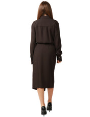 ABITO MIDI CHEMISIER PINKO ANTIPASTO MARRONE IN CRèPE TECNICO CON CINTURA
