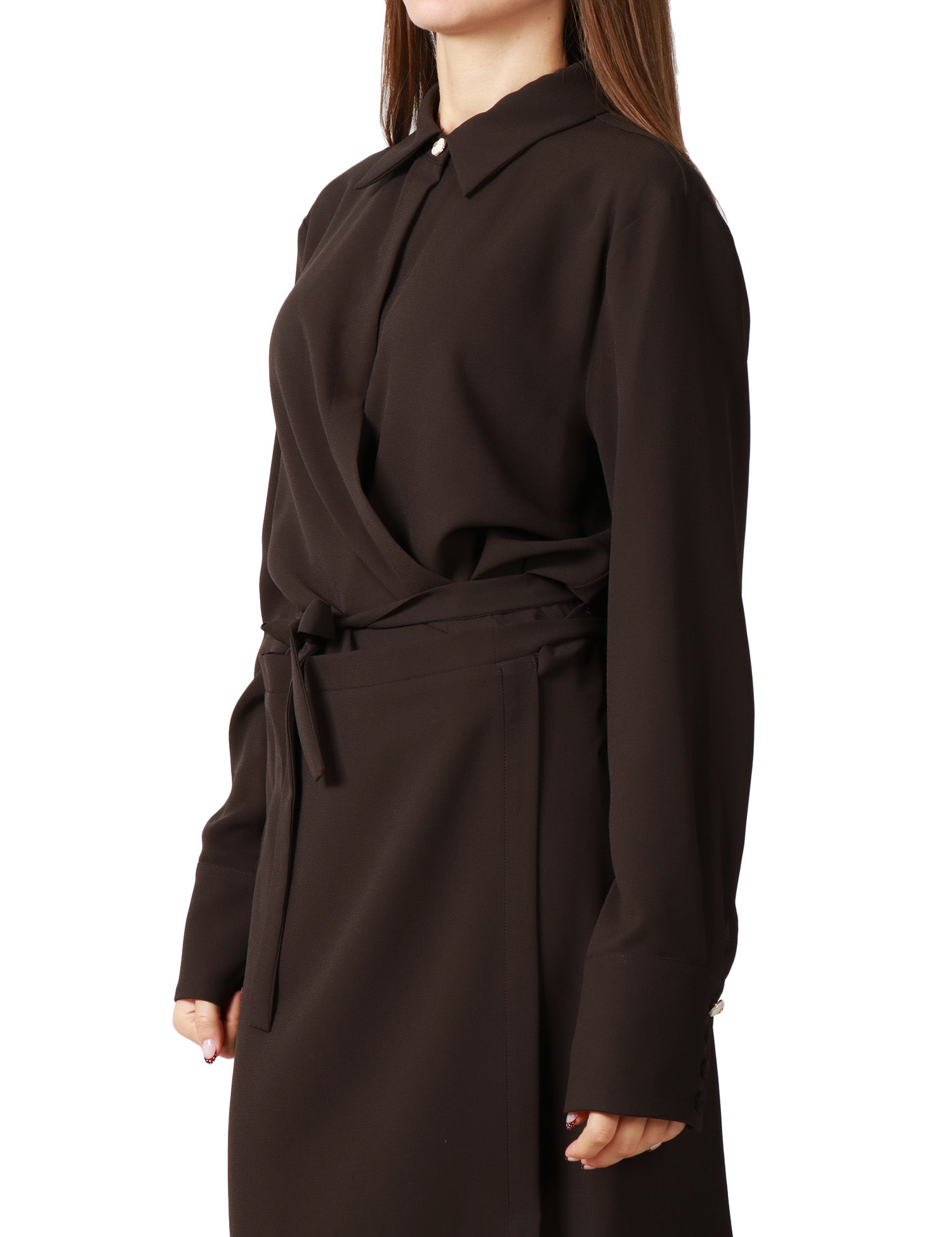 ABITO MIDI CHEMISIER PINKO ANTIPASTO MARRONE IN CRèPE TECNICO CON CINTURA