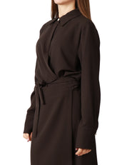 ABITO MIDI CHEMISIER PINKO ANTIPASTO MARRONE IN CRèPE TECNICO CON CINTURA