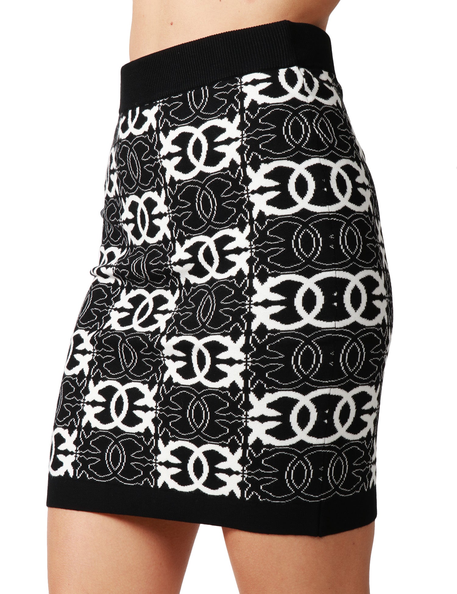 MINIGONNA PINKO BANG BANG NERO/BIANCO IN MAGLIA CON LOGO LOVE BIRDS JACQUARD ALL OVER