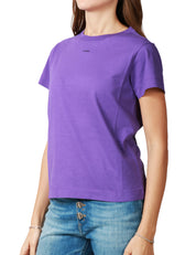 T-SHIRT DONNA PINKO BASICO VIOLA IN JERSEY DI COTONE CON PICCOLO LOGO LETTERING STAMPATO DAVANTI