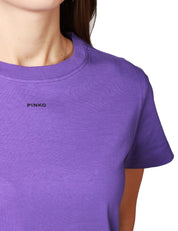 T-SHIRT DONNA PINKO BASICO VIOLA IN JERSEY DI COTONE CON PICCOLO LOGO LETTERING STAMPATO DAVANTI
