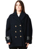 Cappotto caban donna pinko canederli blu doppiopetto in tessuto diagonale bouclè misto lana con alamari ai polsi