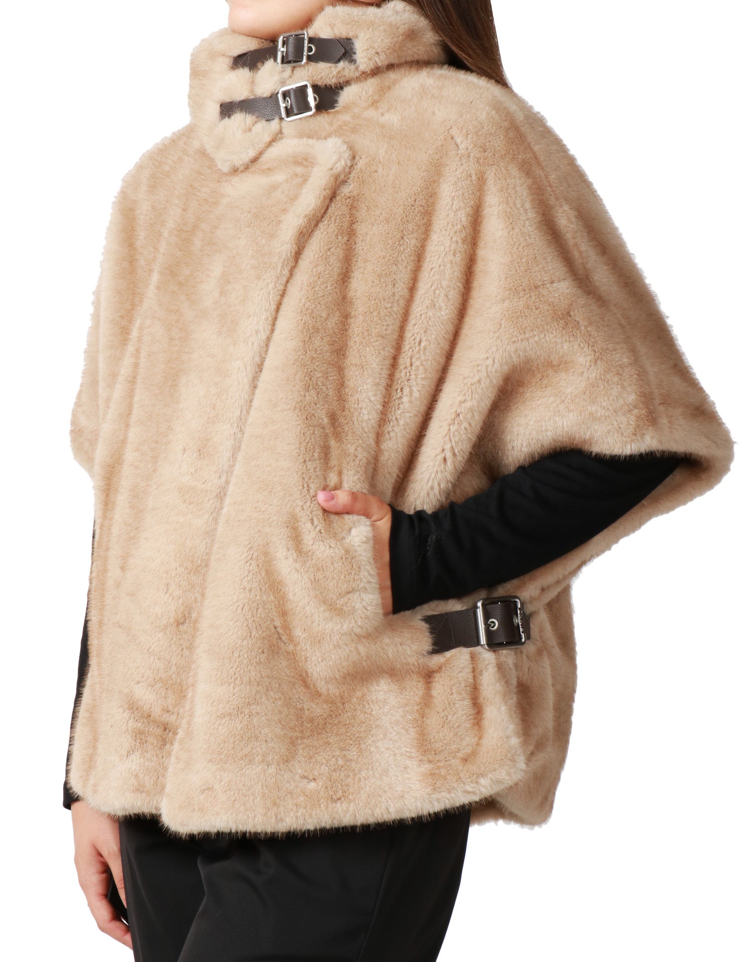CAPPA DONNA PINKO COMODINO BEIGE A MANICHE CORTE IN TESSUTO ASPEN EFFETTO PELLICCIA