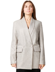 GIACCA BLAZER DONNA PINKO DELEDDA GRIGIA OVERSIZE DOPPIOPETTO CON STRASS IN TONO ALL-OVER