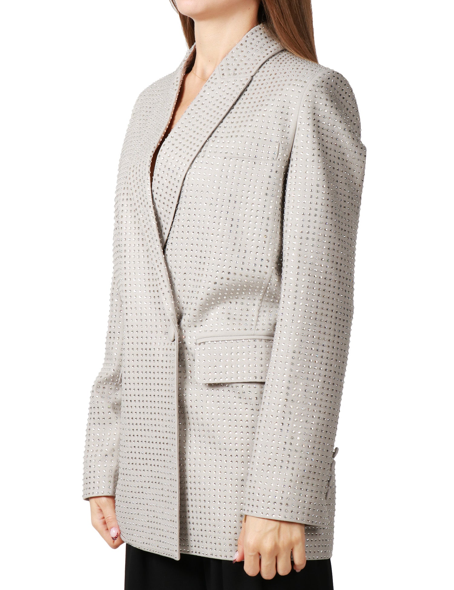 GIACCA BLAZER DONNA PINKO DELEDDA GRIGIA OVERSIZE DOPPIOPETTO CON STRASS IN TONO ALL-OVER