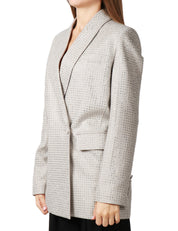 GIACCA BLAZER DONNA PINKO DELEDDA GRIGIA OVERSIZE DOPPIOPETTO CON STRASS IN TONO ALL-OVER
