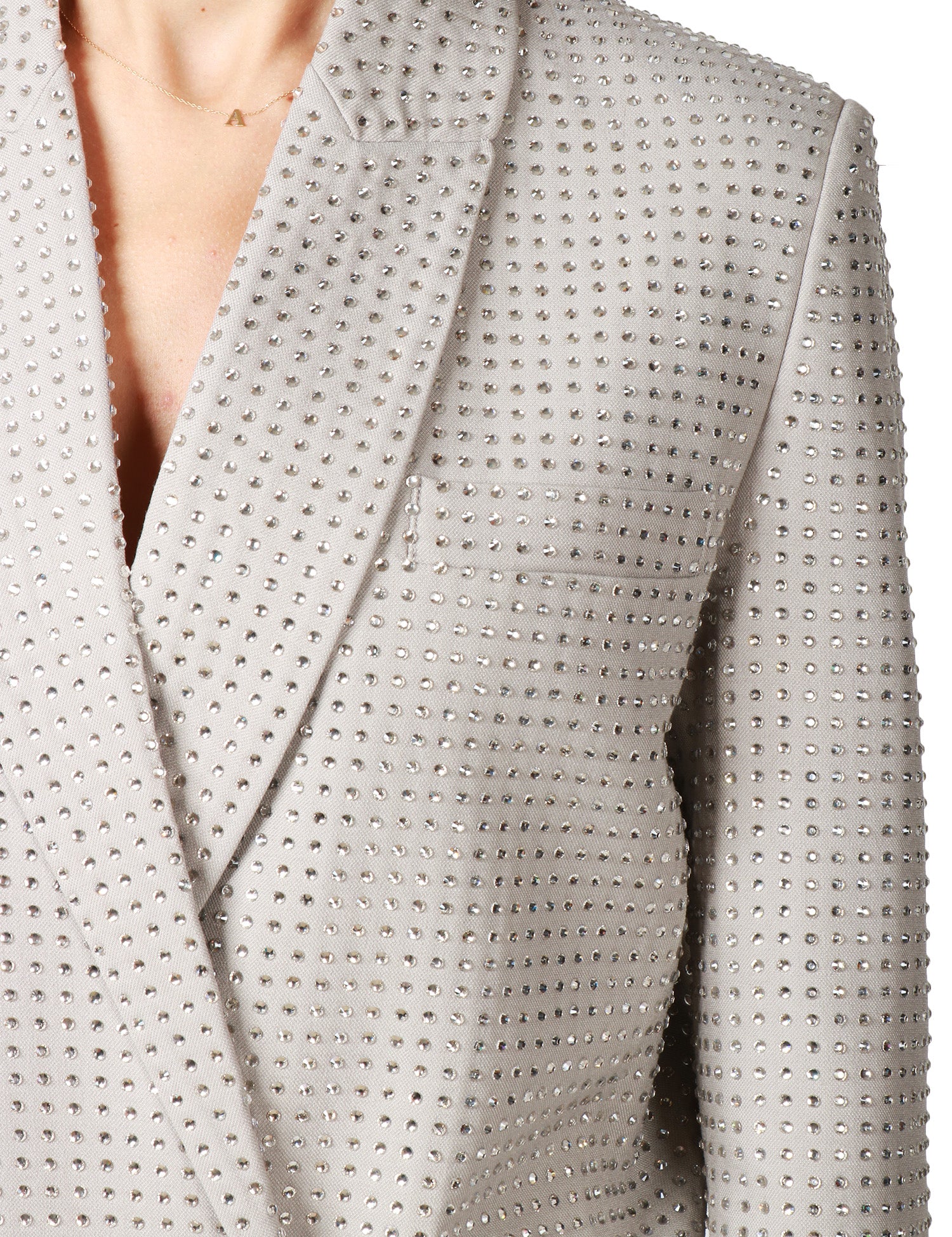 GIACCA BLAZER DONNA PINKO DELEDDA GRIGIA OVERSIZE DOPPIOPETTO CON STRASS IN TONO ALL-OVER