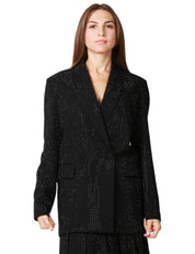 GIACCA DONNA PINKO DELEDDA NERA OVERSIZE DOPPIOPETTO CON STRASS IN TONO ALL-OVER