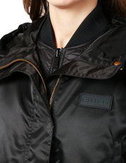 PIUMINO DONNA PINKO DELMA NERO IN TELA LUCIDA CON COLLO ALTO E CAPPUCCIO