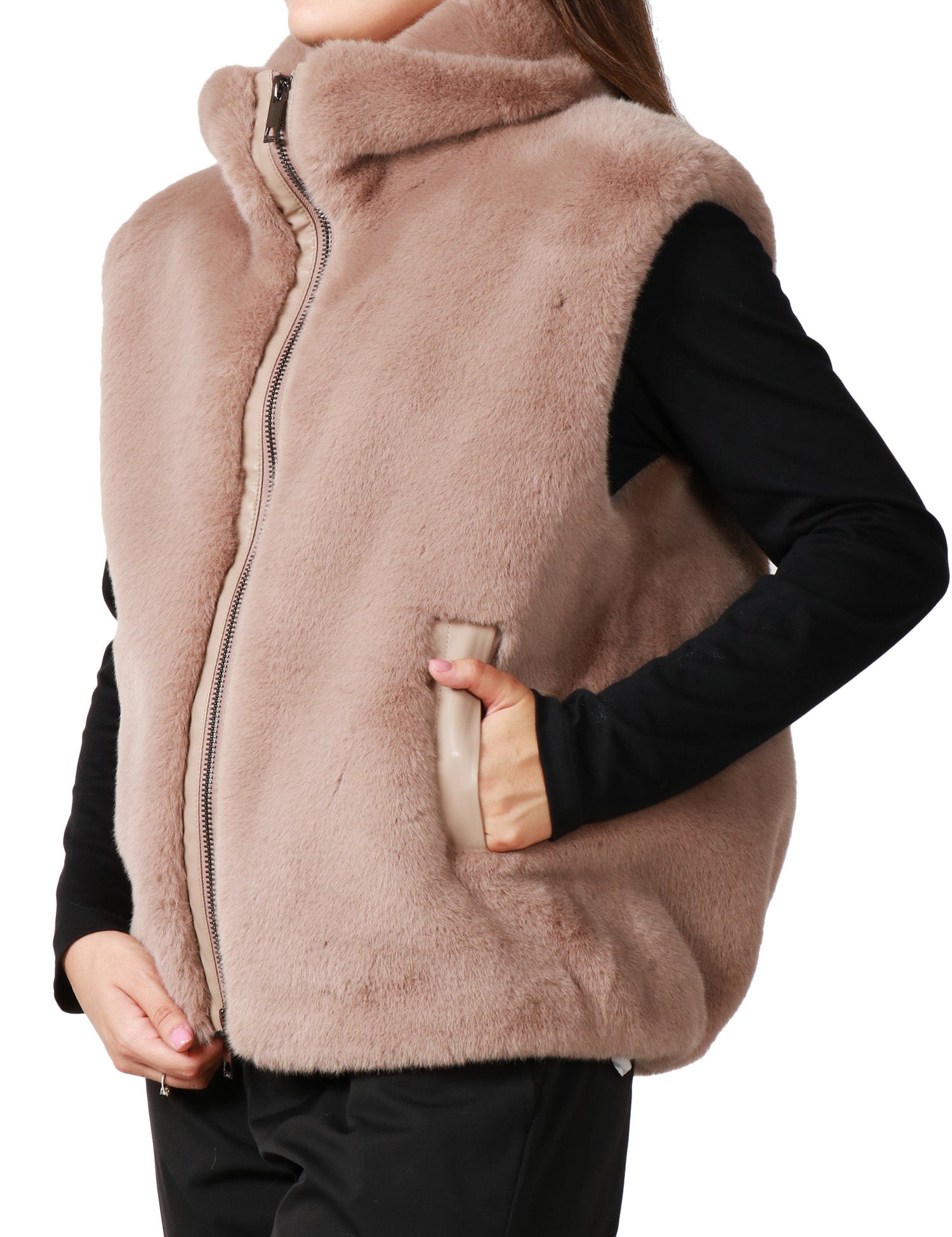 GILET DONNA PINKO DEYN BISCOTTO IN TESSUTO ASPEN EFFETTO PELLICCIA CON COLLO ALTO E ZIP