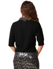 MAGLIA POLO DONNA PINKO EMILIA NERA CON COLLETTO DI STRASS E TRE BOTTONI SUL DAVANTI