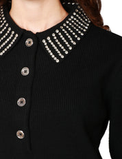 MAGLIA POLO DONNA PINKO EMILIA NERA CON COLLETTO DI STRASS E TRE BOTTONI SUL DAVANTI